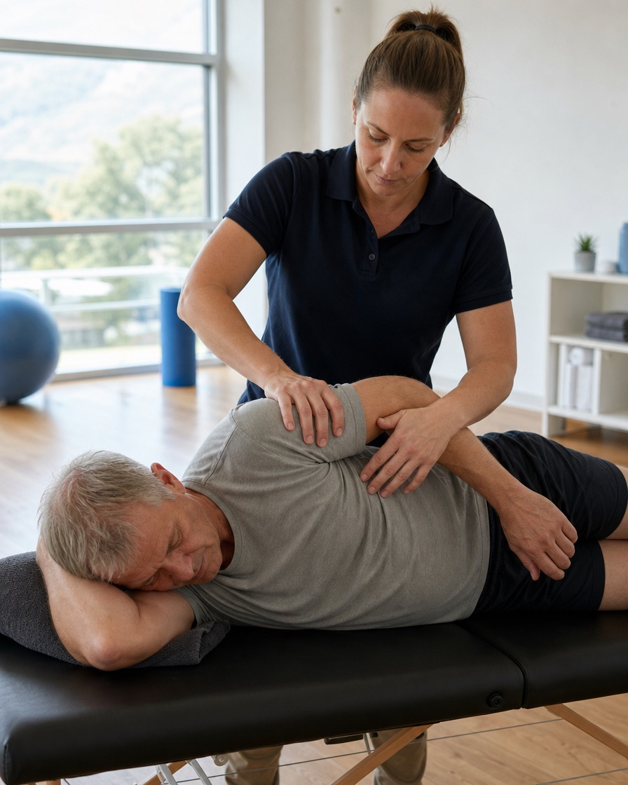 Physiotherapeutin behandelt einen Patienten