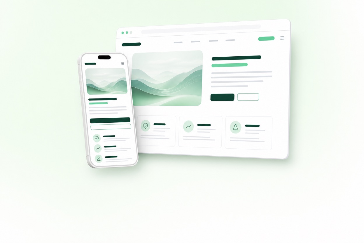 Illustration: Handy und Desktop-Fenster mit derselben Website